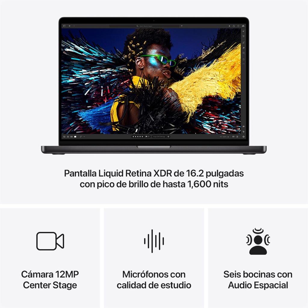 MacBook Pro 16" M4 Pro - 14 CPU, 20 GPU, 24 GB, 512 GB - Negro Espacial