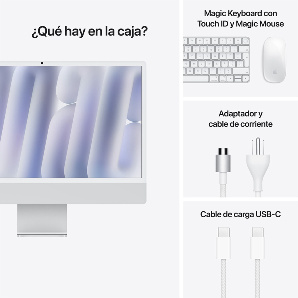 iMac 24" M4 con Vidrio Nanotexturizado - 10 CPU, 10 GPU, 16 GB, 256 GB - Plata